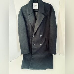 Zara's Unisex Wool Charcoal Double-Breasted Pea Coat